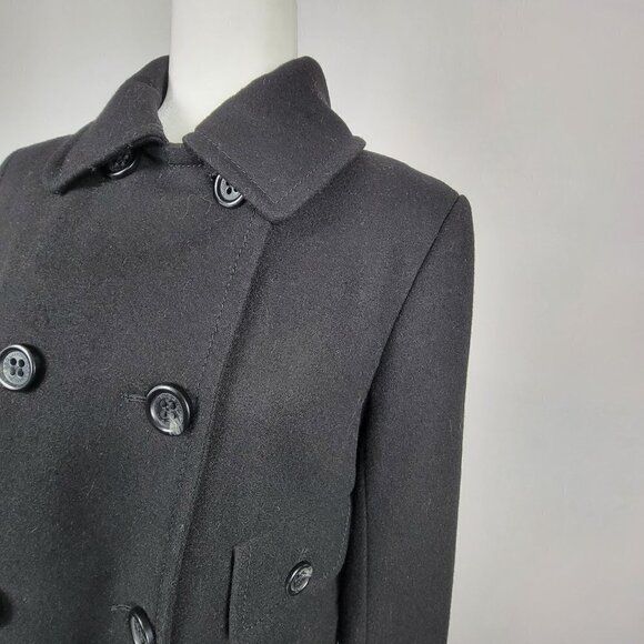 BCBGMAXAZRIA Coat Black Long Sleeve Lined Double Breasted Wool Rayon Acrylic M - Picture 2 of 10